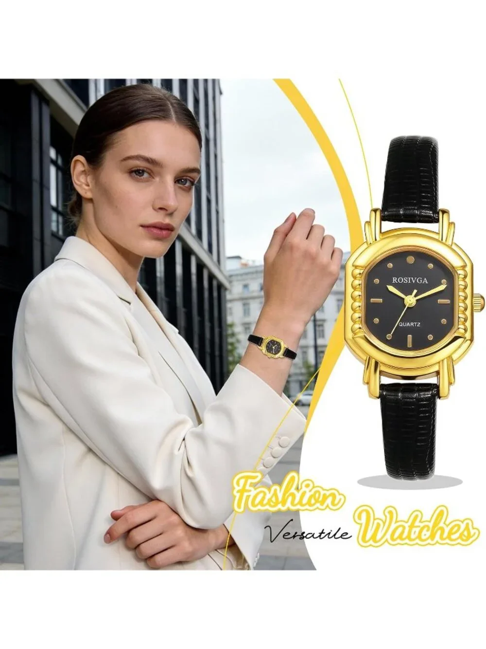 Women's Black Ultra-Thin Square Dial Adjustable PU Leather Strap Wrist Watch